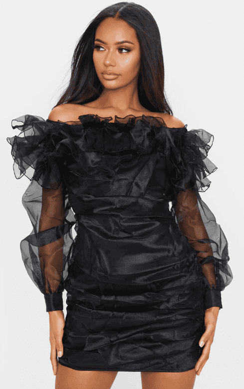 Off Shoulder Bardot Short Dress – Black