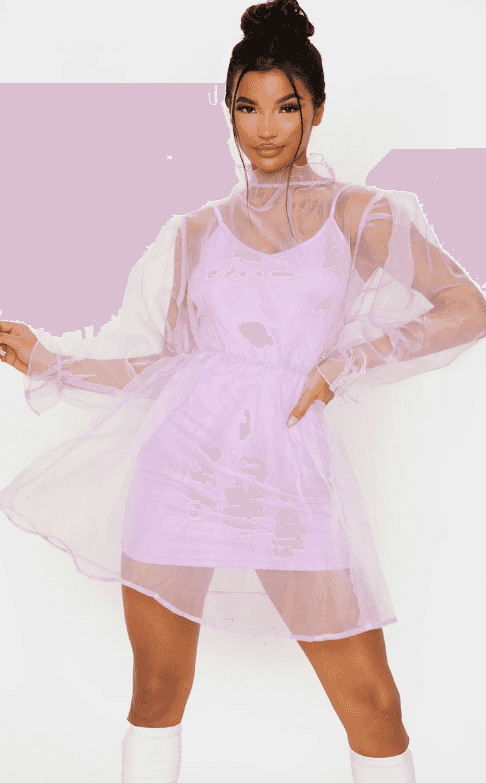 Oversized High Neck Smock Mini Dress – Lilac