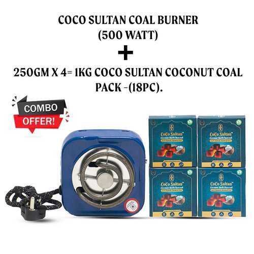Combo Pack - COCO Sultan 500watt Burner (Hot Plate) + 250g x 4 Pack Coconut Coal