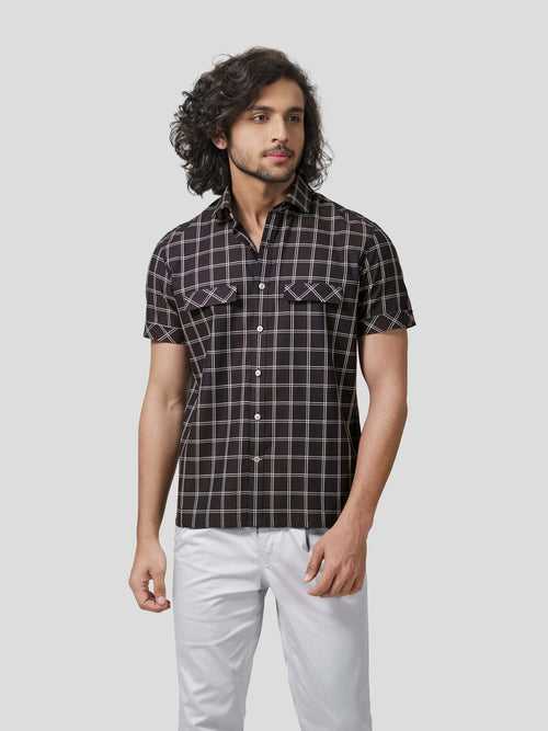 Massocco Short Sleeve Untuck Fit Check Shirt