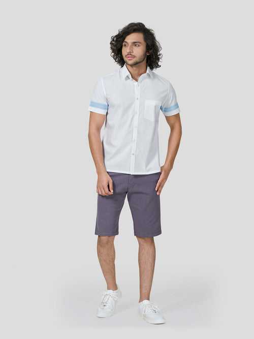 Swank Short Sleeve Contrast Trim Untuck Fit Shirt