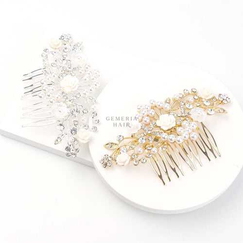 Pearl Rhinestone Flower Hair Comb for Buns | Hair Pin