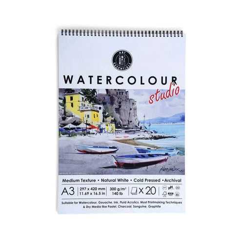 Art Essentials Studio Watercolour Paper 300GSM,Natural White Cold Pressed,Medium Surface-Spiral Pad