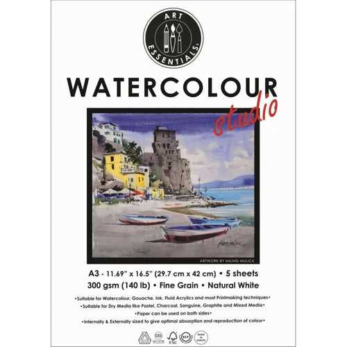 Art Essentials Studio Watercolour Paper Medium Surface,Natural White,Cold Pressed 300GSM - Poly Pack(Loose)