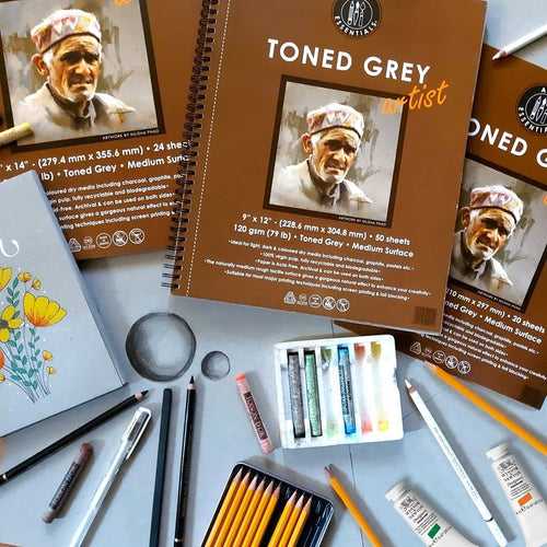 Art Essentials Toned Grey Artist Sketching Paper Medium Surface ,120 GSM- Spiral Pad