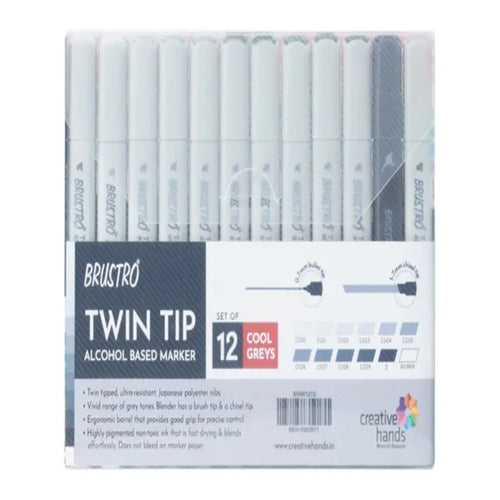 Brustro Twin Tip Alcohol Based Marker Set of 12 -Greys