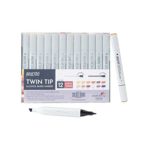 Brustro Twin Tip Alcohol Based Marker Set of 12 - Earth Tones