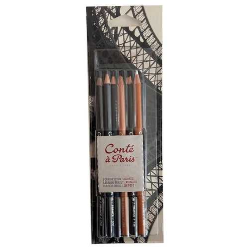 Conte a' Paris Crayon Dessin Assorted Sketching Pencils - Blister Pack of 6 (50105)