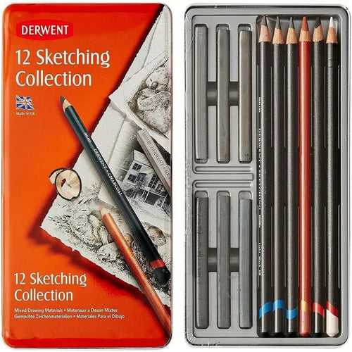 Derwent Sketching Pencil Mixed Media Collection Tin Set Of 12 ( 34305 )