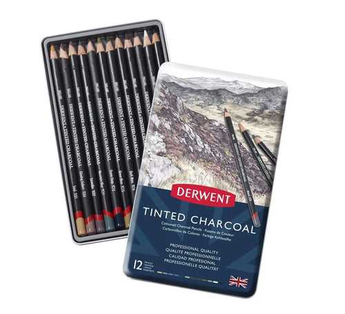 Derwent Tinted Charcoal Drawing Pencils Blister Watersoluble Pencils Set of 12 ( 2301690 )