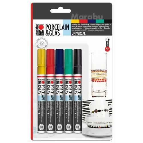 Marabu Porcelain & Glas Paint Marker - Basic Set - Blister Pack - Set Of 5 Markers