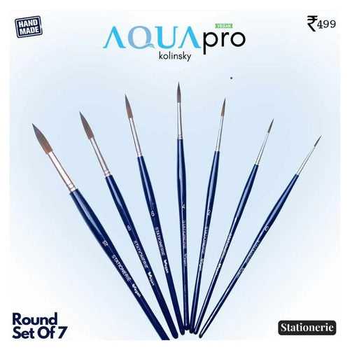 Stationerie Aqua Pro Round Set of 7 - Vegan Synthetic Kolinsky Edition