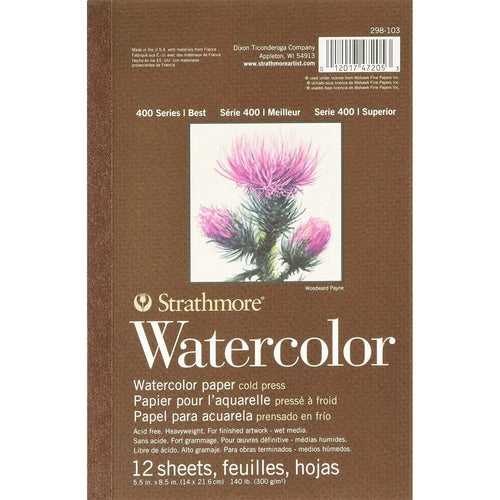 Strathmore 400 Series Watercolor Paper,Cold Pressed,12 SHT,300 GSM - 5.5"x 8.5"(298-103)
