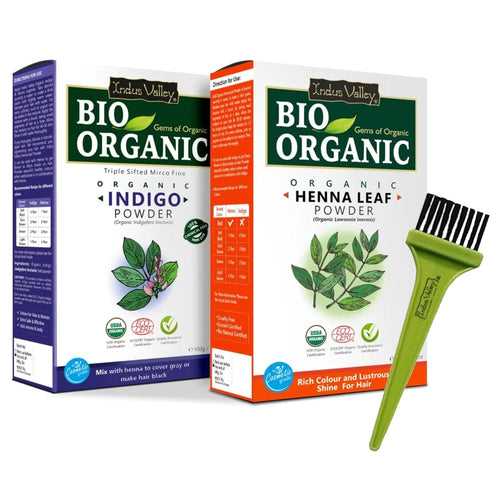 Indigo Leaf Powder and Henna Leaf Powder Combo with Applicator Brush