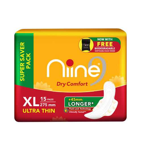 Niine Dry Comfort Sanitary Napkins Ultra Thin XL 15s (275 mm) - Day and Night Protection