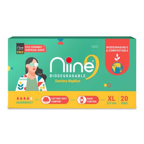 Niine Biodegradable Sanitary Pad for Women |20 Pads|For Heavy Flow| Free Disposal Bags Inside
