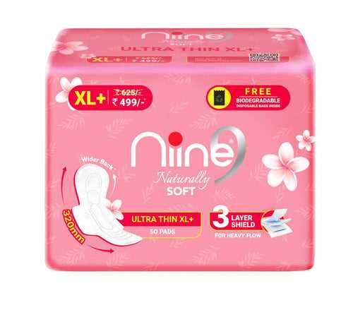 Niine Naturally Soft Ultra Thin XL+ Sanitary Napkin With 3 Layer Shield for HEAVY FLOW Sanitary Pad (Pack of 50)