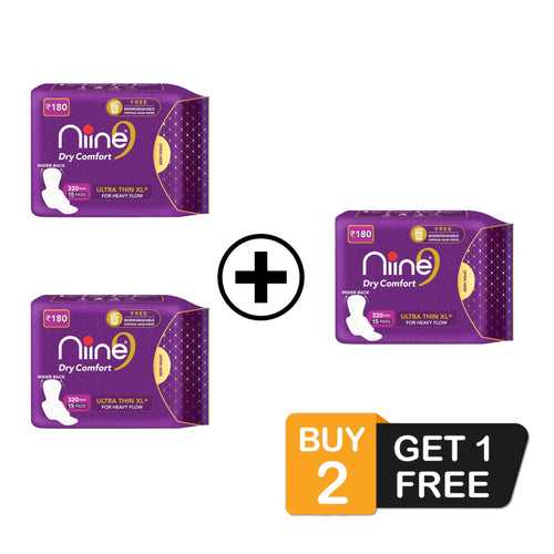 Dry Comfort Ultra Thin XL+ Sanitary pads for Women - 15N (2+1 Pack) - Combo offer