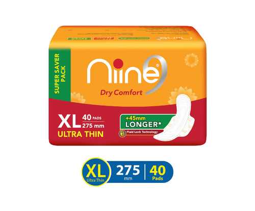 Niine Dry Comfort Ultra Thin XL Sanitary Pads, Fluid Lock Gel Technology | Sanitary Pad (Pack of 1)