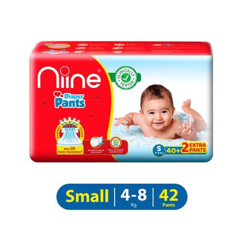 Niine Cottony Soft Baby Diaper Pants with Change Indicator for Overnight Protection (Pack of 2) Small Size (84 Pants)