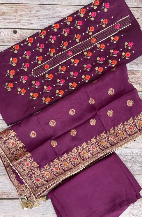 Unstitched chanderi dress material/suit-ch483