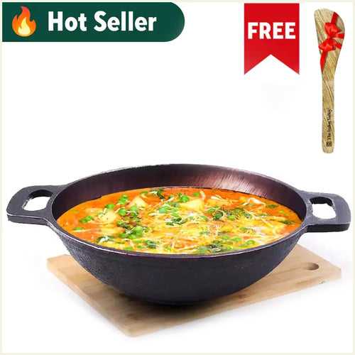 Super Smooth Cast Iron Kadai+ Free ₹110 Spatula,Pre-seasoned, Nonstick, 100% Pure, Toxin-free, 25.4cm, 2.5L, 2.4kg