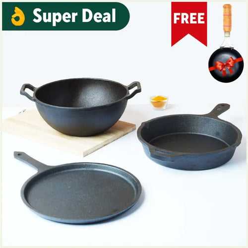 CASTrong Cast Iron Cookware Set:Free ₹400 Tadka Pan+Tawa+Kadai+Frypan,Kitchen set for Home, Pre-seasoned,100% Pure,Induction