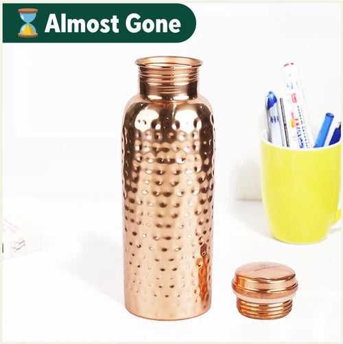 100% Pure Copper Water Bottle, 700ml, Hammered, Healthy, Toxin-free,Builds Immunity, Doctor Approved