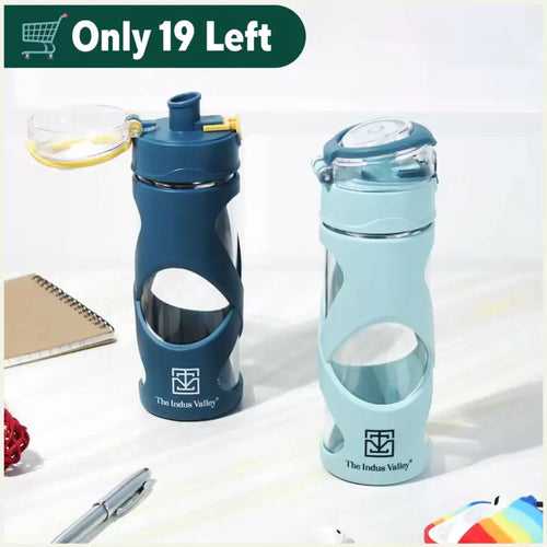 Premium Pro-hydro Borosilicate Glass Bottle | 500ml | Removable Filter | Dark blue, Light blue