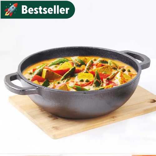 CASTrong Cast Iron Kadai,Pre-seasoned, Nonstick, 100% Pure, Toxin-free, Induction, 25.4cm,2.3L, 2.51kg