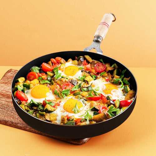 100% Pure Sheet Iron Fry Pan with Wooden Handle, Seasoned, Toxin-free, Induction, 16.5/25.4/30.4 cm