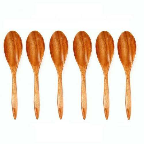 Neem Wood Serving Spoon - Set of 6 - Oval | 17 cm