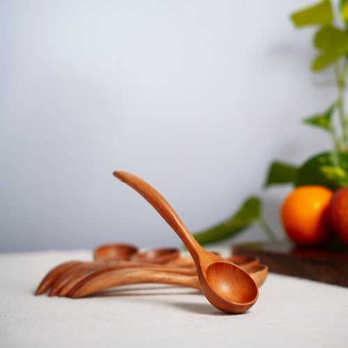Neem Wood Serving Spoon - Set of 6 - (Soup Spoon) | 19 cm