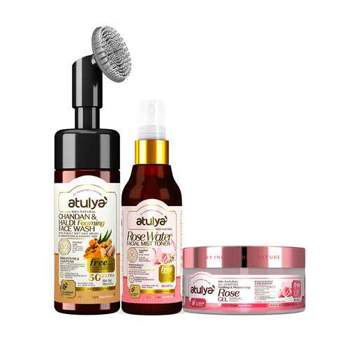 atulya Haldi & Chandan Foaming Face Wash 150ml + Rose water toner + Rose Gel