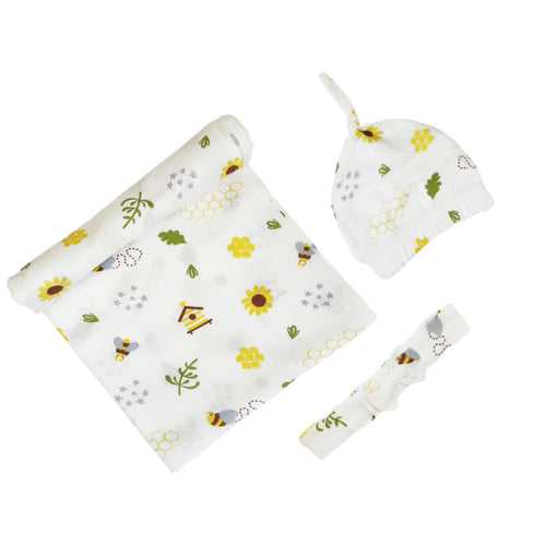 Organic Muslin Towel - Cap/Bow - HoneyBee