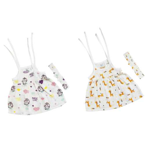 Organic Muslin Frock Jabla With Bow - Pack of 2
