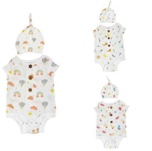 Muslin Bodysuit & Cap - 3 Pack