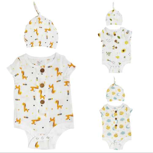 Muslin Bodysuit & Cap - 3 Pack