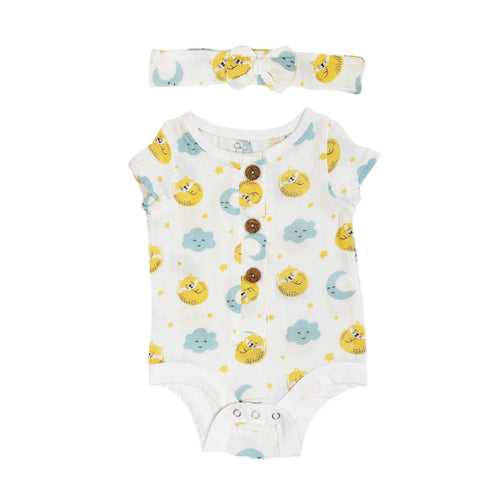 Muslin Bodysuit & Bow - Sky