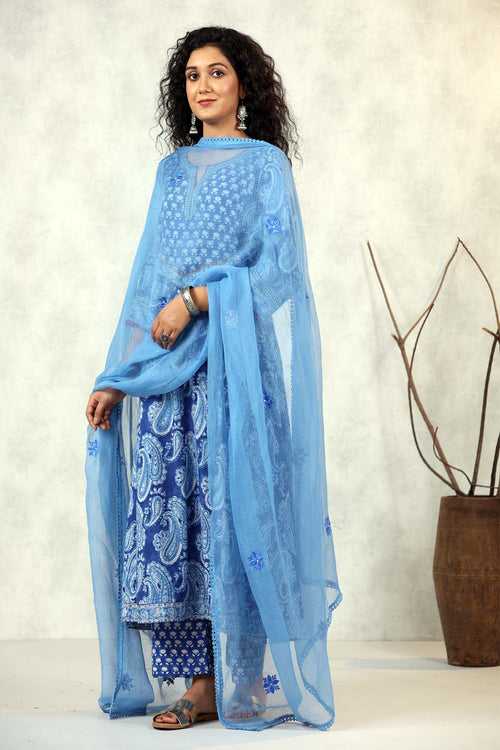 Sky Blue Kotadoriya Dupatta With fabric Borders