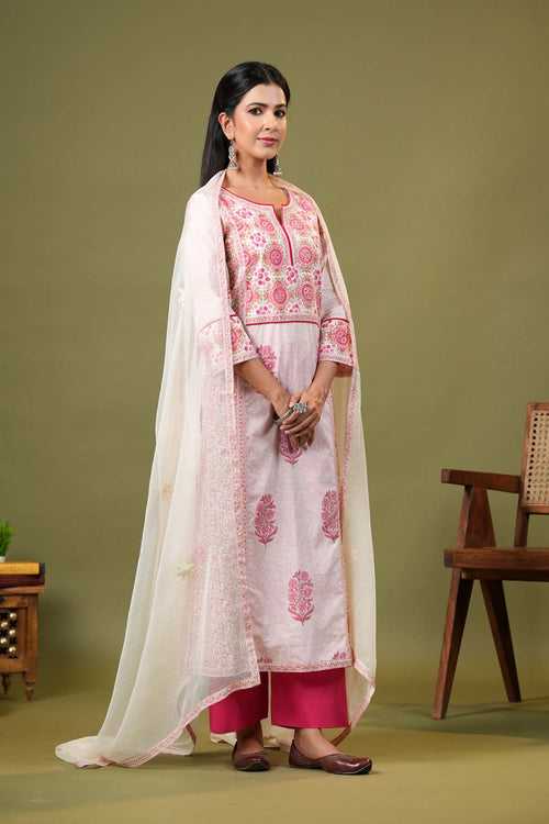 Cream Kotadoriya Dupatta With Embroidery