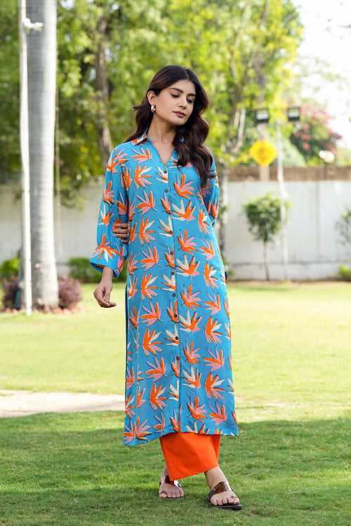 Firozi Blue Straight Fit Kurta In Modaal Silk