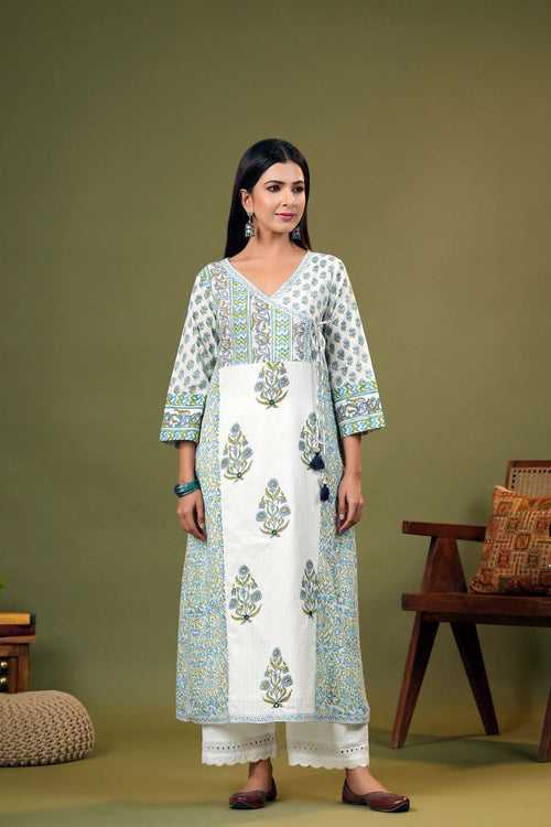 Off-White Angrakha Style A-Line Kurta