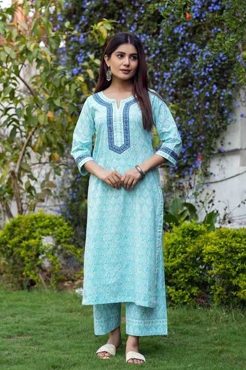 Straight Fit Turquoise Blue Kurta/Pant Set