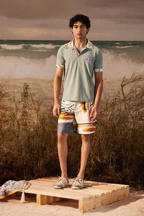 Saun Sage Polo with Printed Collar