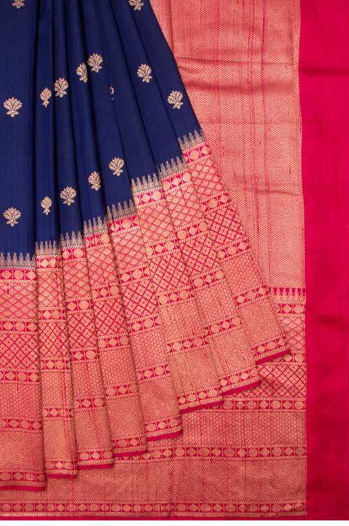 Navy Blue Tussar Silk Saree