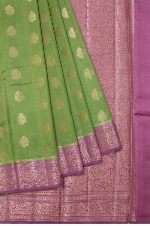 Parrot Green Banaras Chiniya Silk Saree