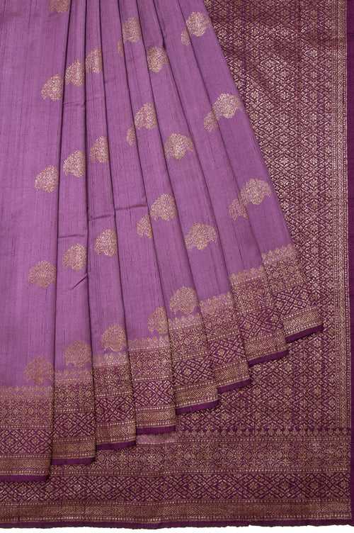 Lavender Tussar Silk Saree