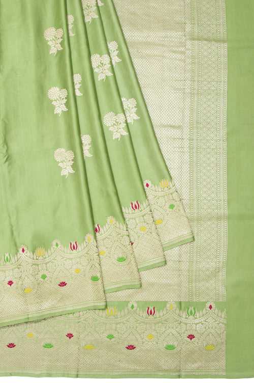 Parrot Green Mashru Silk Saree