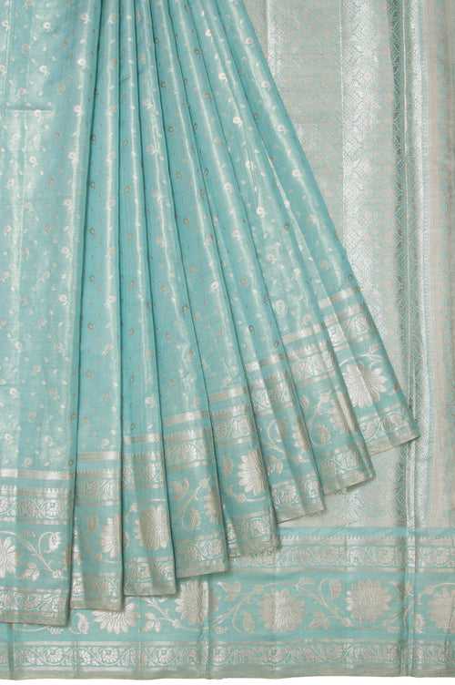 Sea Blue Banaras Chiniya Silk Saree